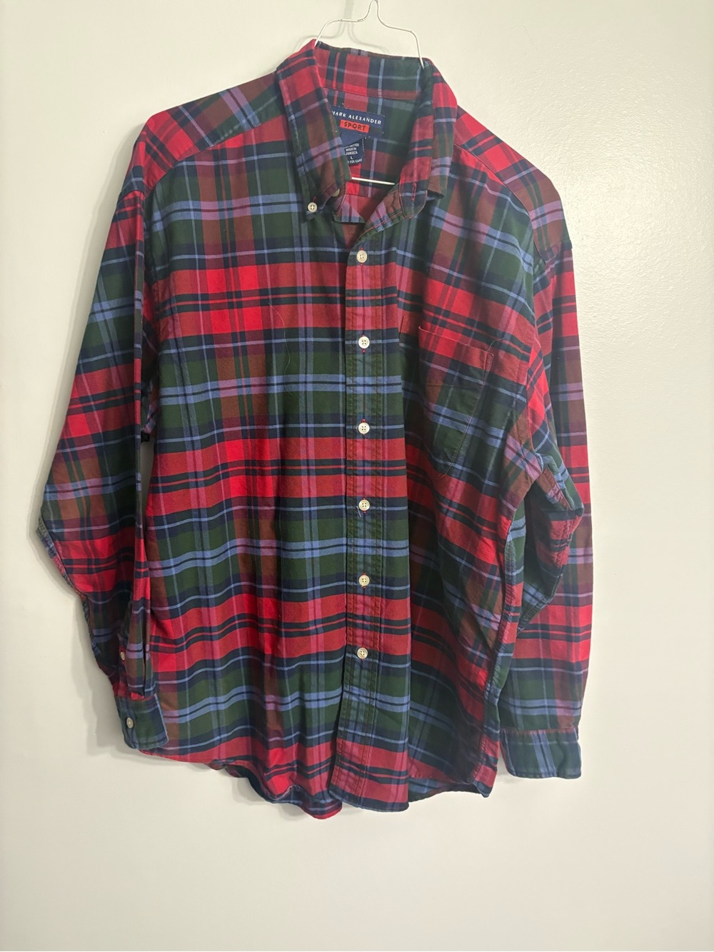 Men’s rugged plaid L shirt everyday button down casual Mark Alexander sport